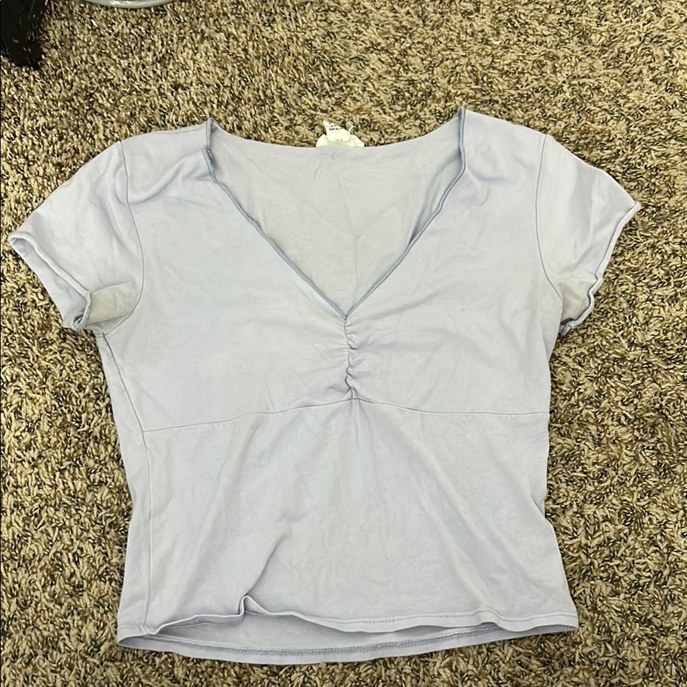 Blue V-Neck Short Sleeve Tee
